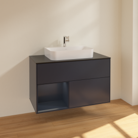 Тумба под раковину Villeroy & Boch Finion 100х50,1 см с подсветкой МДФ темно-синий матовый лак/стекло черное матовое F362HGHG