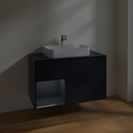 Тумба под раковину Villeroy & Boch Finion 100х50,1 см с подсветкой МДФ темно-синий матовый лак/стекло черное матовое F362HGHG