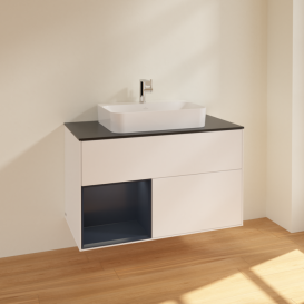 Тумба під раковину Villeroy & Boch Finion 100х50,1 см із підсвічуванням МДФ білий матовий лак/скло чорне матове F362HGMT