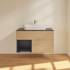 Тумба под раковину Villeroy & Boch Finion 100х50,1 см с подсветкой МДФ шпон дуба/стекло черное матовое F362HGPC