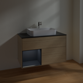 Тумба под раковину Villeroy & Boch Finion 100х50,1 см с подсветкой МДФ шпон дуба/стекло черное матовое F362HGPC