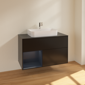 Тумба под раковину Villeroy & Boch Finion 100х50,1 см с подсветкой МДФ черный матовый лак/стекло черное матовое F362HGPD