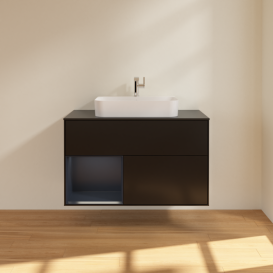 Тумба под раковину Villeroy & Boch Finion 100х50,1 см с подсветкой МДФ черный матовый лак/стекло черное матовое F362HGPD