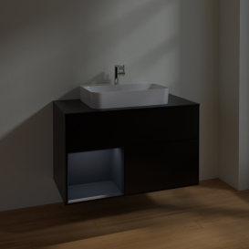 Тумба под раковину Villeroy & Boch Finion 100х50,1 см с подсветкой МДФ черный матовый лак/стекло черное матовое F362HGPD