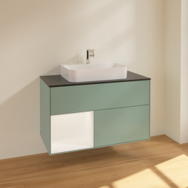 Тумба под раковину Villeroy & Boch Finion 100х50,1 см с подсветкой МДФ оливковый матовый лак/стекло черное матовое F362MTGM