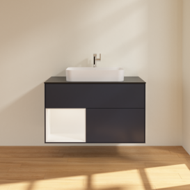 Тумба под раковину Villeroy & Boch Finion 100х50,1 см с подсветкой МДФ темно-синий матовый лак/стекло черное матовое F362MTHG