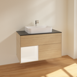 Тумба под раковину Villeroy & Boch Finion 100х50,1 см с подсветкой МДФ шпон дуба/стекло черное матовое F362MTPC