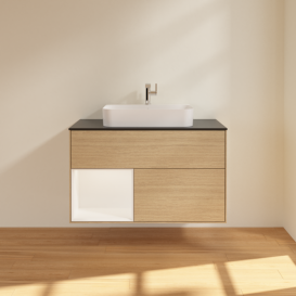 Тумба под раковину Villeroy & Boch Finion 100х50,1 см с подсветкой МДФ шпон дуба/стекло черное матовое F362MTPC