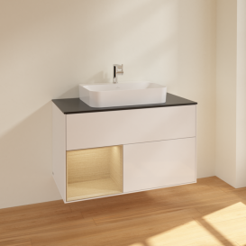 Тумба под раковину Villeroy & Boch Finion 100х50,1 см с подсветкой МДФ глянцевый белый лак/стекло черное матовое F362PCGF