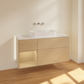 Тумба под раковину Villeroy & Boch Finion 120х50,1 см с подсветкой МДФ шпон дуба/стекло белое матовое G701PCPC