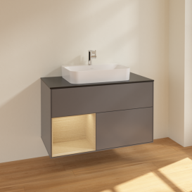 Тумба под раковину Villeroy & Boch Finion 100х50,1 см с подсветкой МДФ антрацит матовый лак/стекло черное матовое F362PCGK