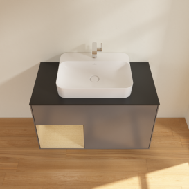 Тумба под раковину Villeroy & Boch Finion 100х50,1 см с подсветкой МДФ антрацит матовый лак/стекло черное матовое F362PCGK