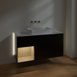 Тумба под раковину Villeroy & Boch Finion 120х50,1 см с подсветкой МДФ черный матовый лак/стекло белое матовое G701PCPD