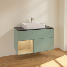 Тумба под раковину Villeroy & Boch Finion 100х50,1 см с подсветкой МДФ оливковый матовый лак/стекло черное матовое F362PCGM