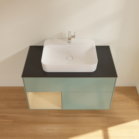 Тумба под раковину Villeroy & Boch Finion 100х50,1 см с подсветкой МДФ оливковый матовый лак/стекло черное матовое F362PCGM