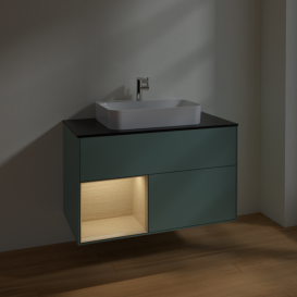 Тумба под раковину Villeroy & Boch Finion 100х50,1 см с подсветкой МДФ оливковый матовый лак/стекло черное матовое F362PCGM