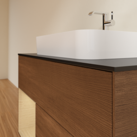 Тумба под раковину Villeroy & Boch Finion 100х50,1 см с подсветкой МДФ шпон грецкого ореха/стекло черное матовое F362PCGN