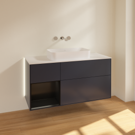 Тумба под раковину Villeroy & Boch Finion 120х50,1 см с подсветкой МДФ темно-синий матовый лак/стекло белое матовое G701PDHG