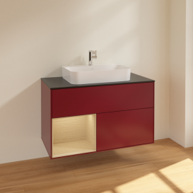 Тумба под раковину Villeroy & Boch Finion 100х50,1 см с подсветкой МДФ пион матовый лак/стекло черное матовое F362PCHB