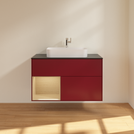 Тумба под раковину Villeroy & Boch Finion 100х50,1 см с подсветкой МДФ пион матовый лак/стекло черное матовое F362PCHB