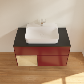 Тумба под раковину Villeroy & Boch Finion 100х50,1 см с подсветкой МДФ пион матовый лак/стекло черное матовое F362PCHB