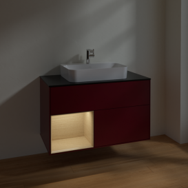 Тумба под раковину Villeroy & Boch Finion 100х50,1 см с подсветкой МДФ пион матовый лак/стекло черное матовое F362PCHB