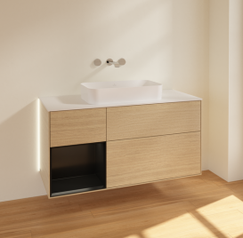 Тумба под раковину Villeroy & Boch Finion 120х50,1 см с подсветкой МДФ шпон дуба/стекло белое матовое G701PDPC