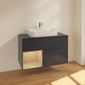 Тумба под раковину Villeroy & Boch Finion 100х50,1 см с подсветкой МДФ темно-синий матовый лак/стекло черное матовое F362PCHG