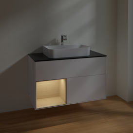 Тумба под раковину Villeroy & Boch Finion 100х50,1 см с подсветкой МДФ белый матовый лак/стекло черное матовое F362PCMT