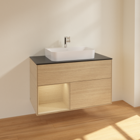 Тумба под раковину Villeroy & Boch Finion 100х50,1 см с подсветкой МДФ шпон дуба/стекло черное матовое F362PCPC