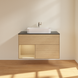 Тумба под раковину Villeroy & Boch Finion 100х50,1 см с подсветкой МДФ шпон дуба/стекло черное матовое F362PCPC