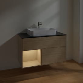Тумба под раковину Villeroy & Boch Finion 100х50,1 см с подсветкой МДФ шпон дуба/стекло черное матовое F362PCPC