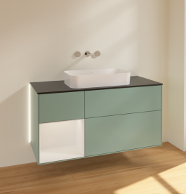 Тумба под раковину Villeroy & Boch Finion 120х50,1 см с подсветкой МДФ оливковый матовый лак/стекло черное матовое G702GFGM