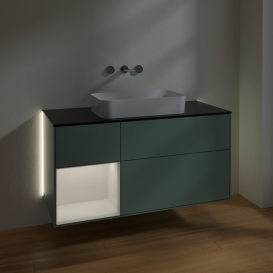 Тумба под раковину Villeroy & Boch Finion 120х50,1 см с подсветкой МДФ оливковый матовый лак/стекло черное матовое G702GFGM