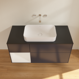 Тумба под раковину Villeroy & Boch Finion 120х50,1 см с подсветкой МДФ темно-синий матовый лак/стекло черное матовое G702GFHG