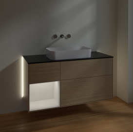 Тумба под раковину Villeroy & Boch Finion 120х50,1 см с подсветкой МДФ шпон дуба/стекло черное матовое G702GFPC