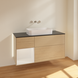 Тумба под раковину Villeroy & Boch Finion 120х50,1 см с подсветкой МДФ шпон дуба/стекло черное матовое G702GFPC