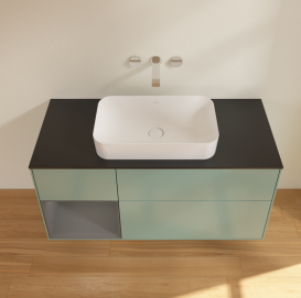 Тумба под раковину Villeroy & Boch Finion 120х50,1 см с подсветкой МДФ оливковый матовый лак/стекло черное матовое G702GKGM