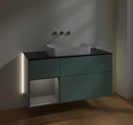 Тумба под раковину Villeroy & Boch Finion 120х50,1 см с подсветкой МДФ оливковый матовый лак/стекло черное матовое G702GKGM