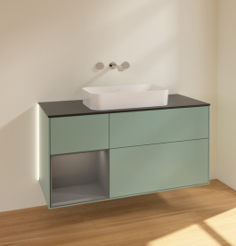 Тумба под раковину Villeroy & Boch Finion 120х50,1 см с подсветкой МДФ оливковый матовый лак/стекло черное матовое G702GKGM