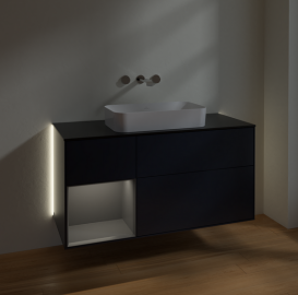 Тумба під раковину Villeroy & Boch Finion 120х50,1 см із підсвічуванням МДФ темно-синій матовий лак/скло чорне матове G702GKHG