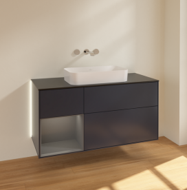 Тумба під раковину Villeroy & Boch Finion 120х50,1 см із підсвічуванням МДФ темно-синій матовий лак/скло чорне матове G702GKHG