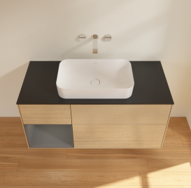 Тумба под раковину Villeroy & Boch Finion 120х50,1 см с подсветкой МДФ шпон дуба/стекло черное матовое G702GKPC