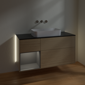 Тумба под раковину Villeroy & Boch Finion 120х50,1 см с подсветкой МДФ шпон дуба/стекло черное матовое G702GKPC