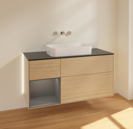Тумба под раковину Villeroy & Boch Finion 120х50,1 см с подсветкой МДФ шпон дуба/стекло черное матовое G702GKPC