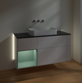 Тумба под раковину Villeroy & Boch Finion 120х50,1 см с подсветкой МДФ глянцевый белый лак/стекло черное матовое G702GMGF