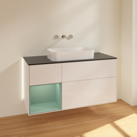 Тумба под раковину Villeroy & Boch Finion 120х50,1 см с подсветкой МДФ глянцевый белый лак/стекло черное матовое G702GMGF