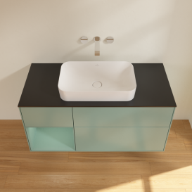 Тумба под раковину Villeroy & Boch Finion 120х50,1 см с подсветкой МДФ оливковый матовый лак/стекло черное матовое G702GMGM