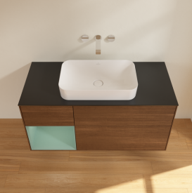 Тумба под раковину Villeroy & Boch Finion 120х50,1 см с подсветкой МДФ шпон грецкого ореха/стекло черное матовое G702GMGN