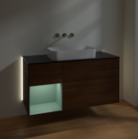 Тумба под раковину Villeroy & Boch Finion 120х50,1 см с подсветкой МДФ шпон грецкого ореха/стекло черное матовое G702GMGN